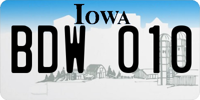 IA license plate BDW010