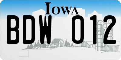 IA license plate BDW012
