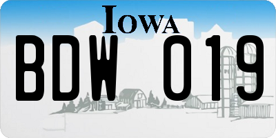 IA license plate BDW019
