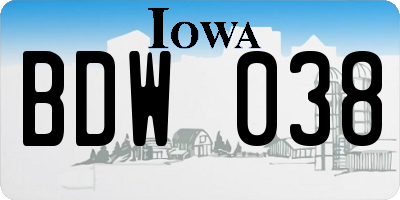 IA license plate BDW038