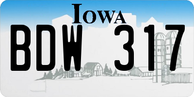 IA license plate BDW317