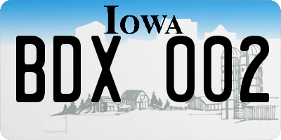 IA license plate BDX002