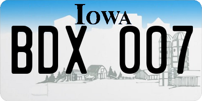 IA license plate BDX007