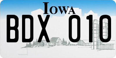 IA license plate BDX010
