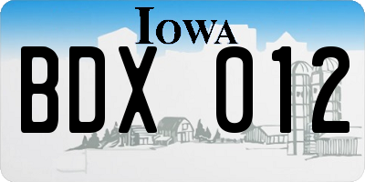IA license plate BDX012