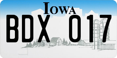 IA license plate BDX017