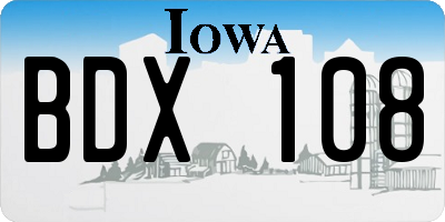 IA license plate BDX108
