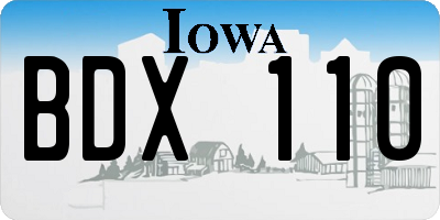 IA license plate BDX110