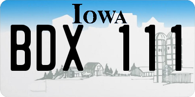 IA license plate BDX111