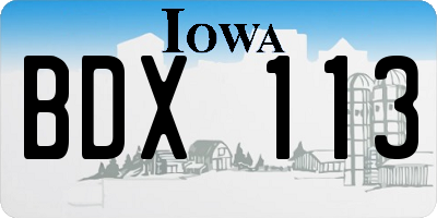 IA license plate BDX113