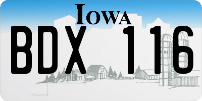 IA license plate BDX116