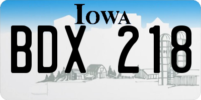 IA license plate BDX218