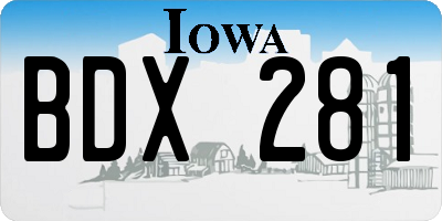 IA license plate BDX281