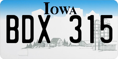 IA license plate BDX315
