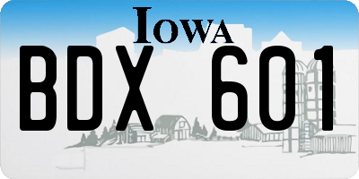 IA license plate BDX601