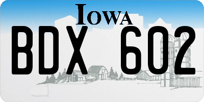 IA license plate BDX602