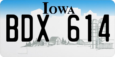 IA license plate BDX614