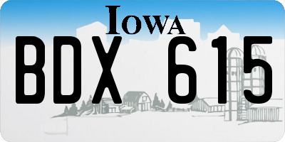 IA license plate BDX615
