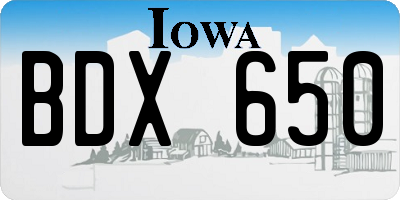 IA license plate BDX650