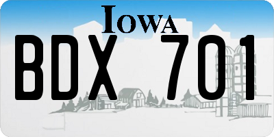 IA license plate BDX701
