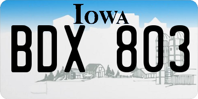 IA license plate BDX803