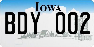 IA license plate BDY002