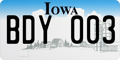 IA license plate BDY003