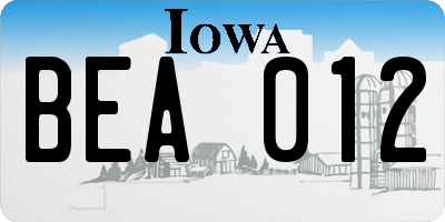 IA license plate BEA012