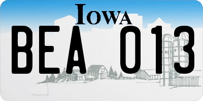 IA license plate BEA013