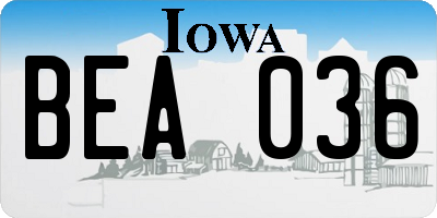 IA license plate BEA036