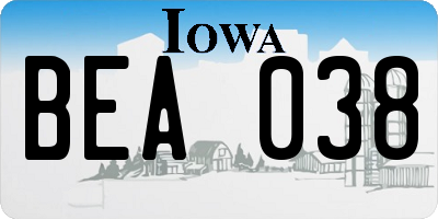IA license plate BEA038