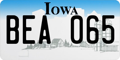 IA license plate BEA065