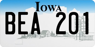 IA license plate BEA201