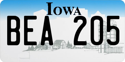 IA license plate BEA205