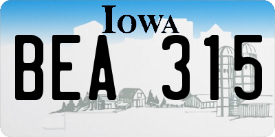 IA license plate BEA315