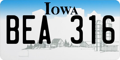 IA license plate BEA316