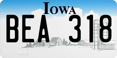 IA license plate BEA318