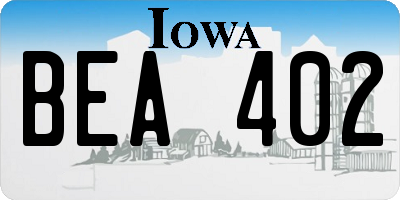 IA license plate BEA402