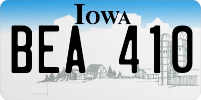 IA license plate BEA410