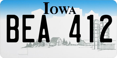 IA license plate BEA412