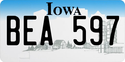 IA license plate BEA597