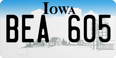 IA license plate BEA605