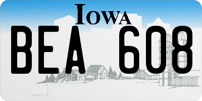 IA license plate BEA608