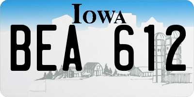 IA license plate BEA612