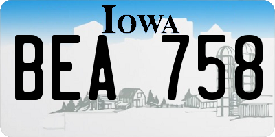 IA license plate BEA758