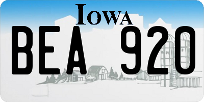 IA license plate BEA920