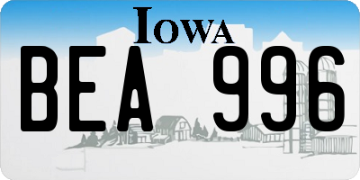 IA license plate BEA996