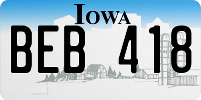 IA license plate BEB418