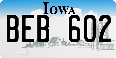 IA license plate BEB602