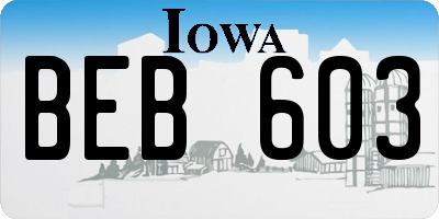 IA license plate BEB603